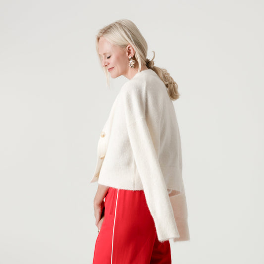 White Alpaca Wool Cardigan – 55% Alpaca 15% Wool – Gerry style, Porridge Knitwear