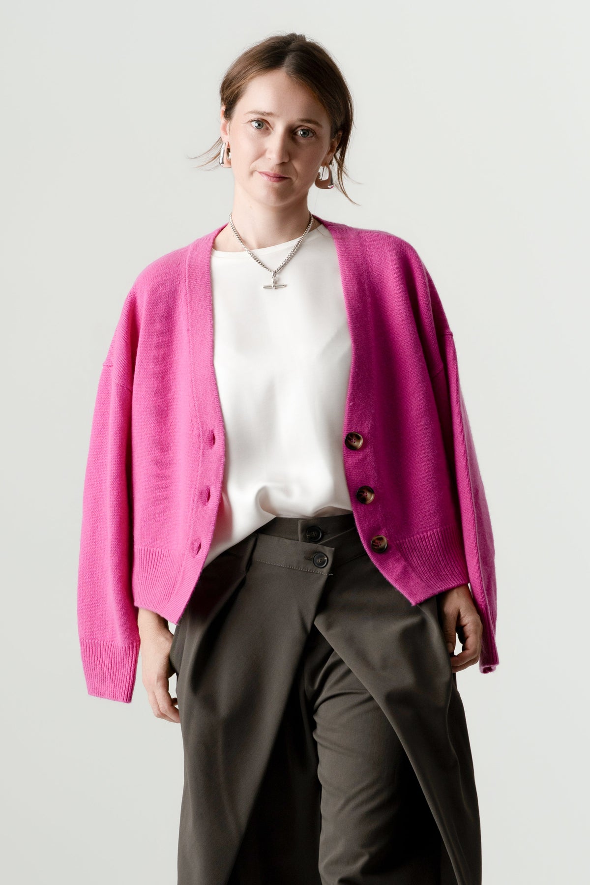 Pink Wool Cashmere Cardigan – 70% Wool 30% Cashmere – Lucy style, Porridge Knitwear