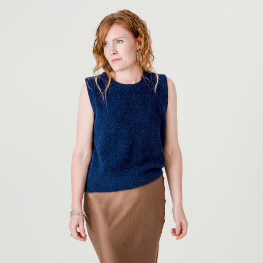 Inky Blue Alpaca Wool Tank – 55% Alpaca 15% Wool – Julia style, Porridge Knitwear