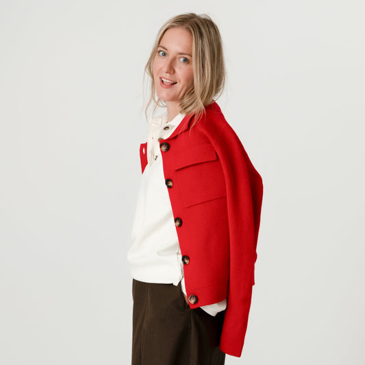Red 100% Wool Jacket – Rebecca style, Porridge Knitwear
