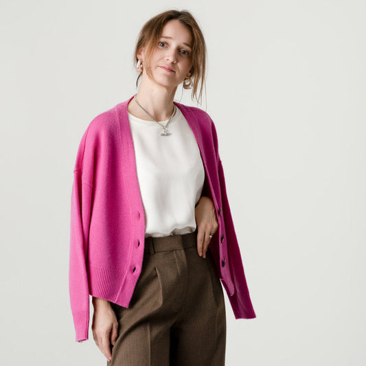 Pink Wool Cashmere Cardigan – 70% Wool 30% Cashmere – Lucy style, Porridge Knitwear