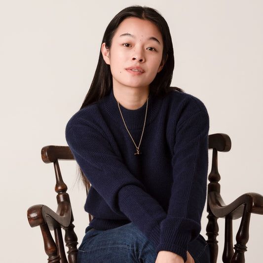 The best high neck navy jumper in a wool cashmere mix