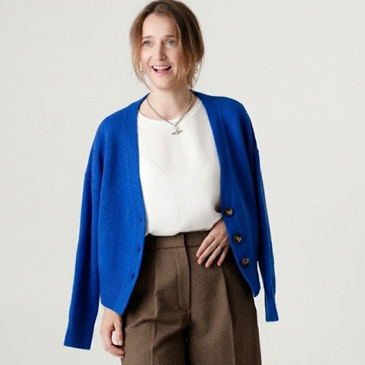 Blue Wool Cashmere Cardigan – 70% Wool 30% Cashmere – Lucy style, Porridge Knitwear