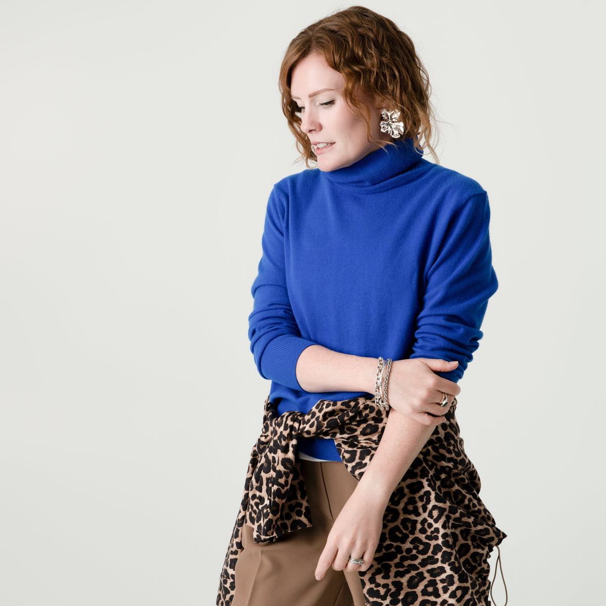 Blue Wool Cashmere Poloneck – 70% Wool 30% Cashmere – Anne style, Porridge Knitwear