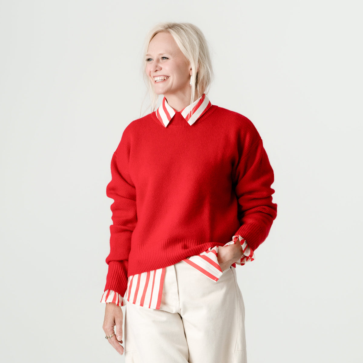 Red Wool Cashmere Jumper – 70% Wool 30% Cashmere – Amy style, Porridge Knitwear
