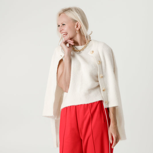 White Alpaca Wool Cardigan – 55% Alpaca 15% Wool – Gerry style, Porridge Knitwear