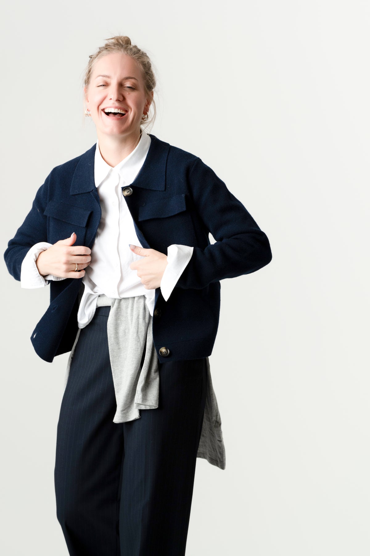 Navy 100% Wool Jacket – Rebecca style, Porridge Knitwear
