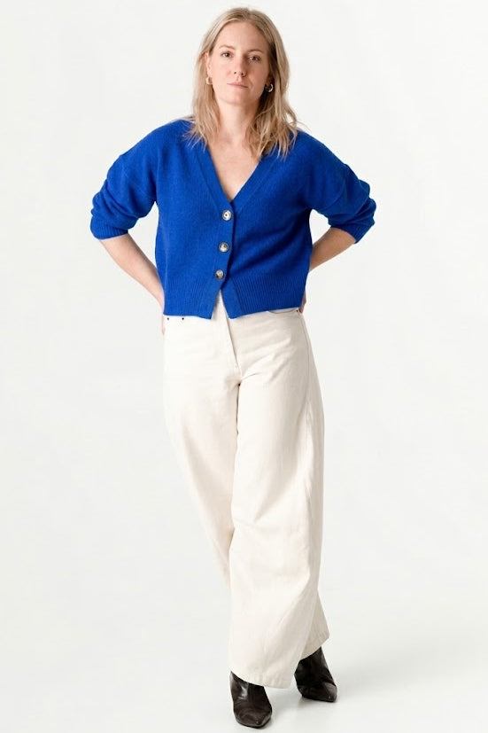 Blue Wool Cashmere Cardigan – 70% Wool 30% Cashmere – Lucy style, Porridge Knitwear