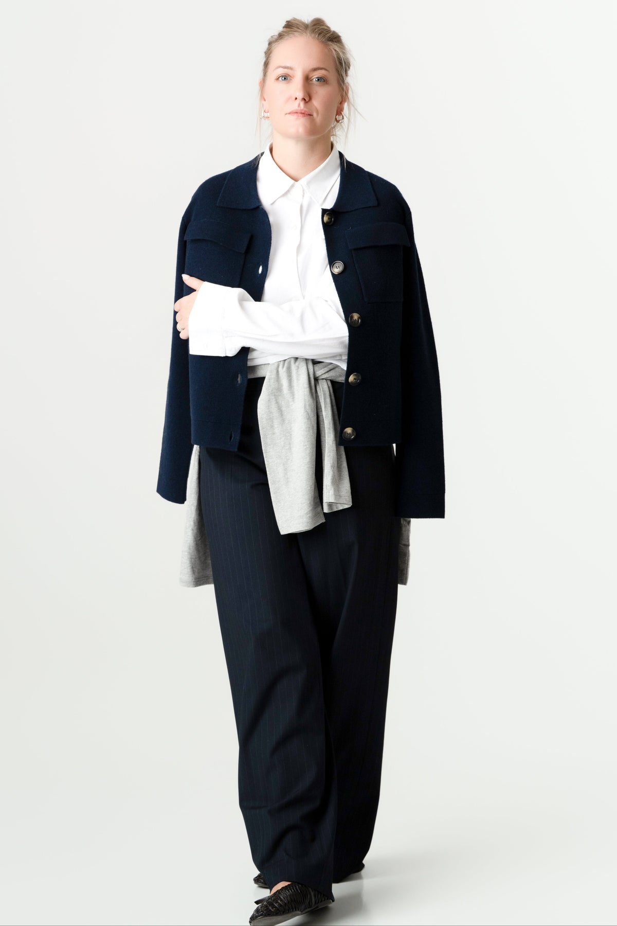 Navy 100% Wool Jacket – Rebecca style, Porridge Knitwear