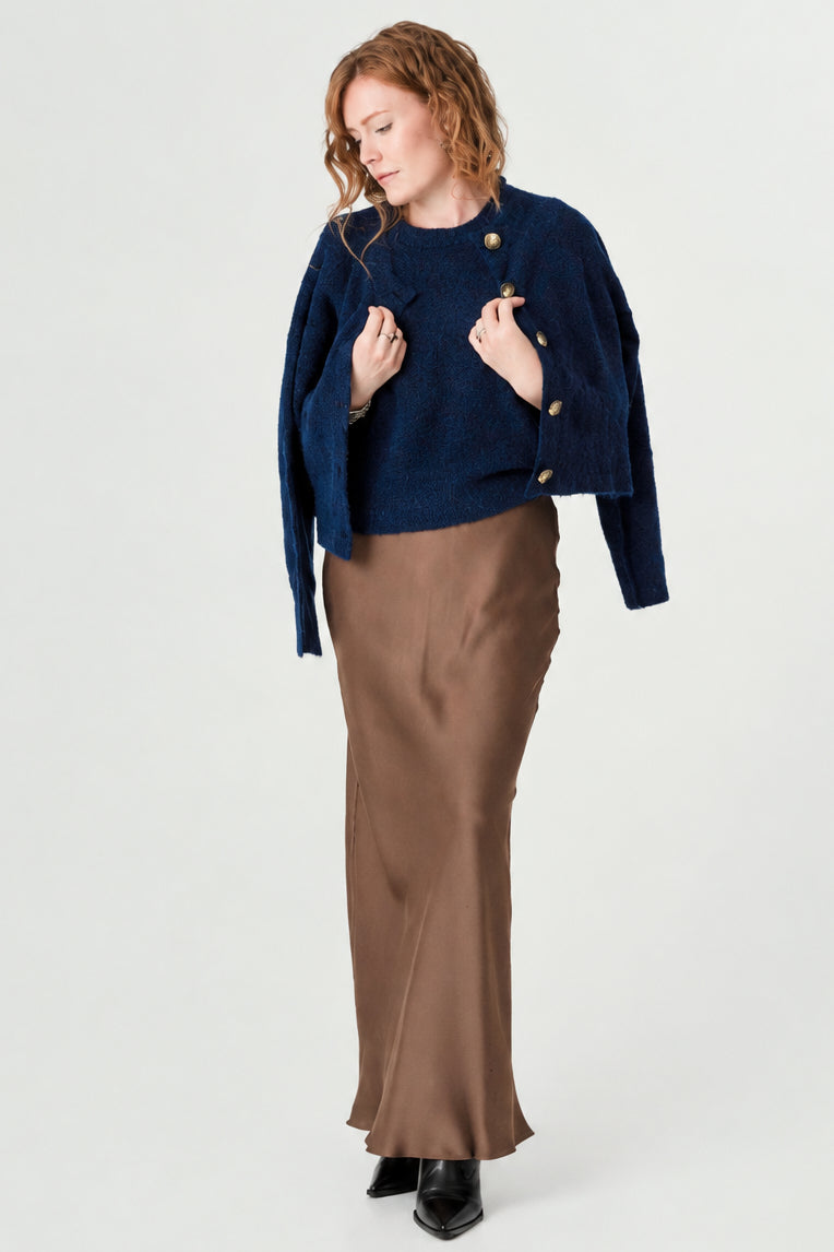 Inky Blue Alpaca Wool Cardigan – 55% Alpaca 15% Wool – Gerry style, Porridge Knitwear