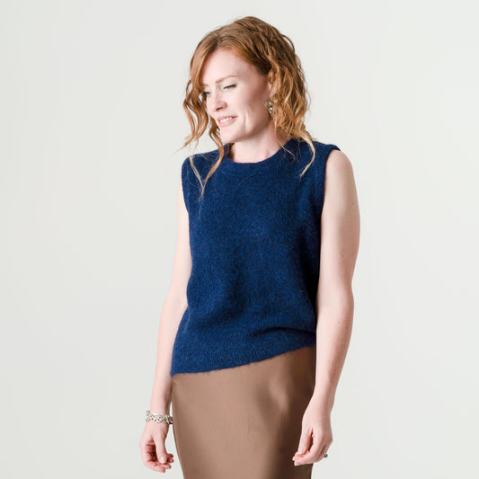 Inky Blue Alpaca Wool Tank – 55% Alpaca 15% Wool – Julia style, Porridge Knitwear