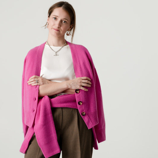 Pink Wool Cashmere Cardigan – 70% Wool 30% Cashmere – Lucy style, Porridge Knitwear