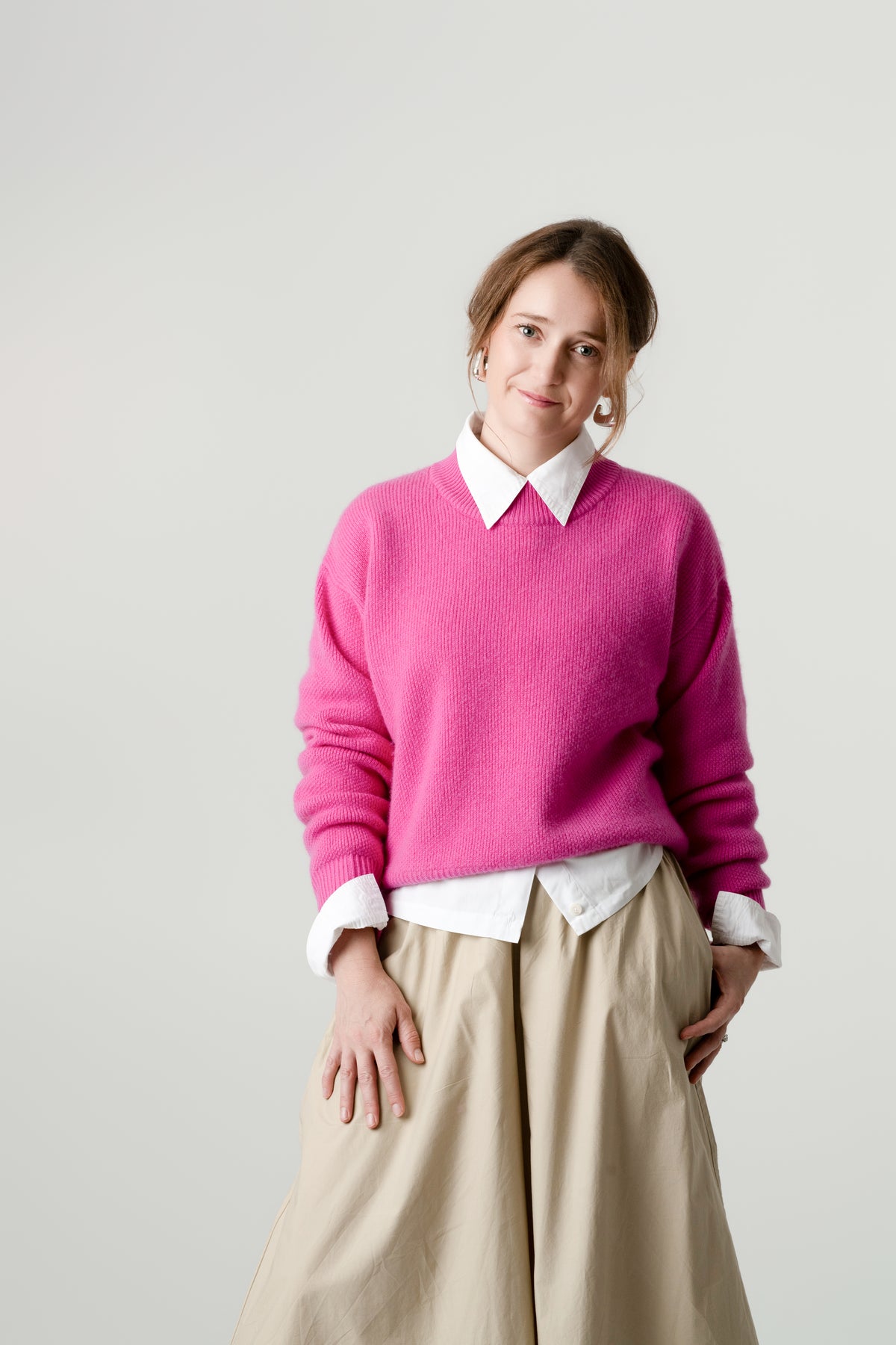 Pink Wool Cashmere Jumper – 70% Wool 30% Cashmere – Amy style, Porridge Knitwear