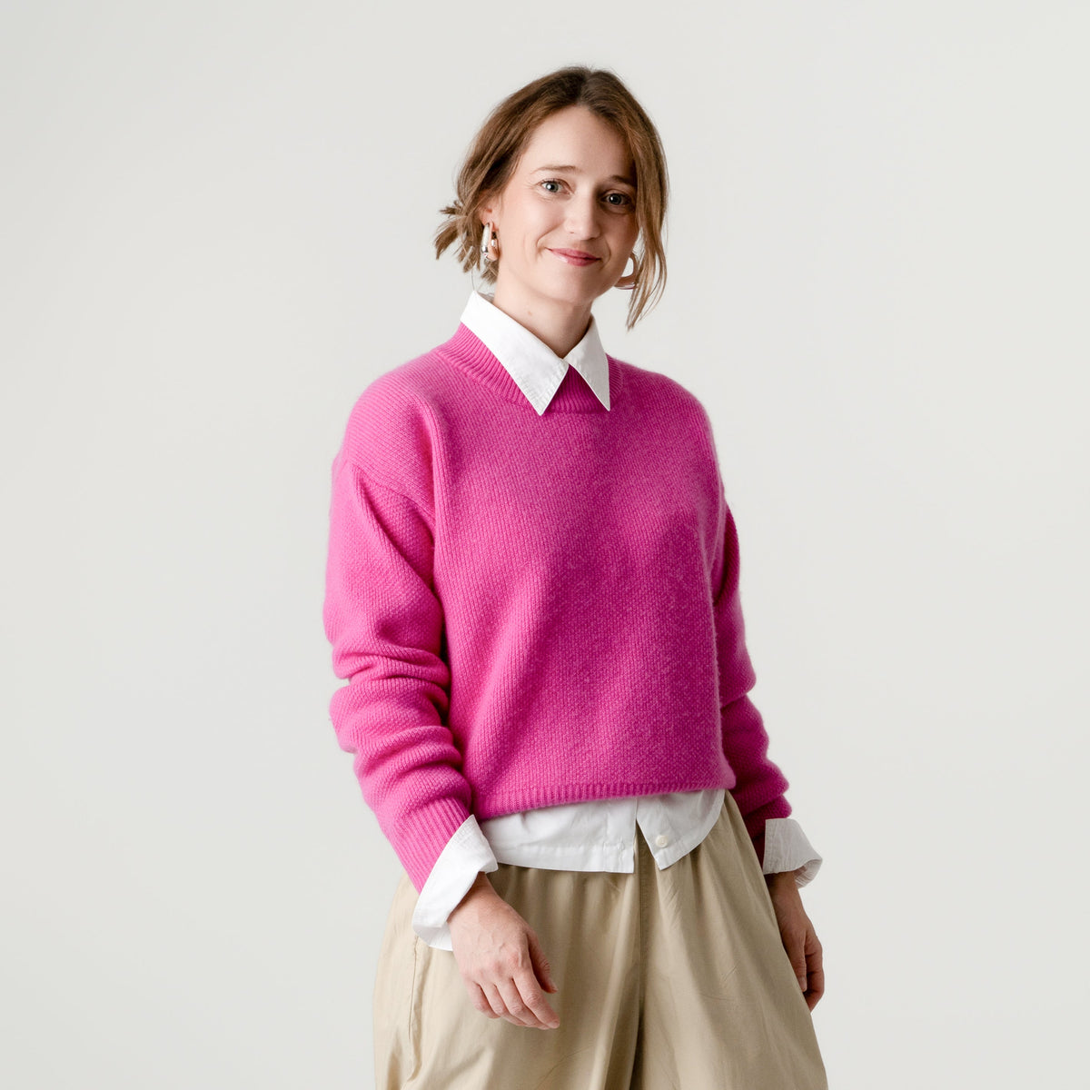 Pink Wool Cashmere Jumper – 70% Wool 30% Cashmere – Amy style, Porridge Knitwear