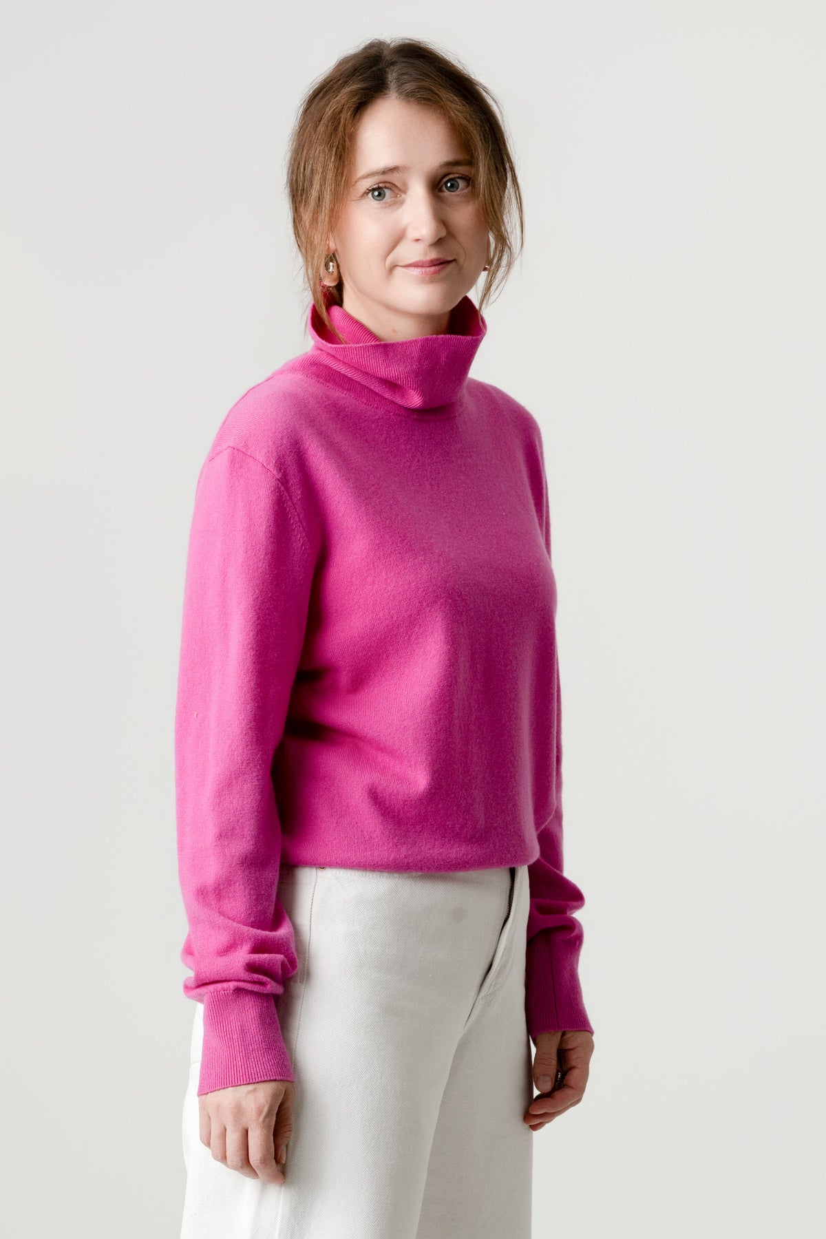 Pink Wool Cashmere Poloneck – 70% Wool 30% Cashmere – Anne style, Porridge Knitwear