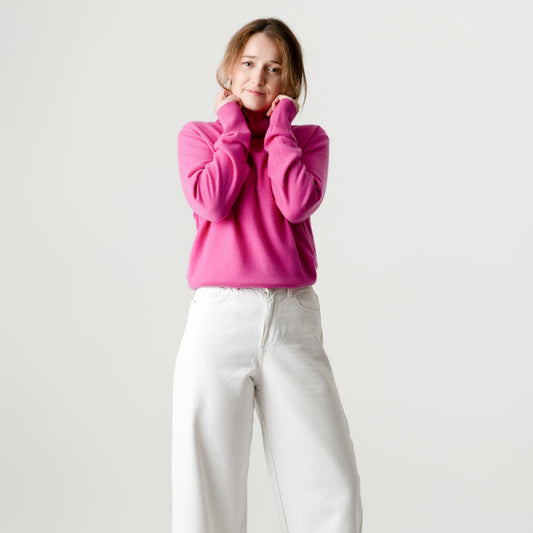Pink Wool Cashmere Poloneck – 70% Wool 30% Cashmere – Anne style, Porridge Knitwear