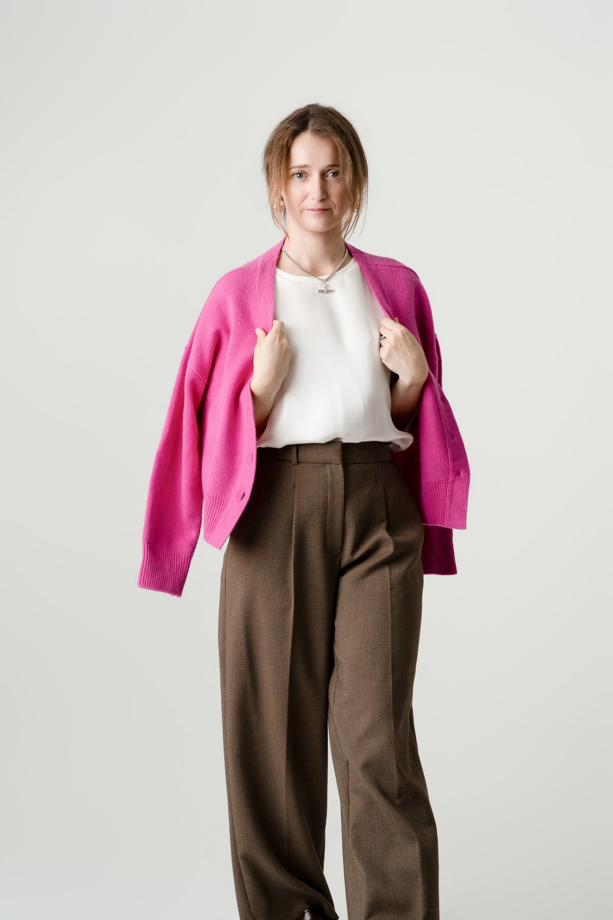 Pink Wool Cashmere Cardigan – 70% Wool 30% Cashmere – Lucy style, Porridge Knitwear