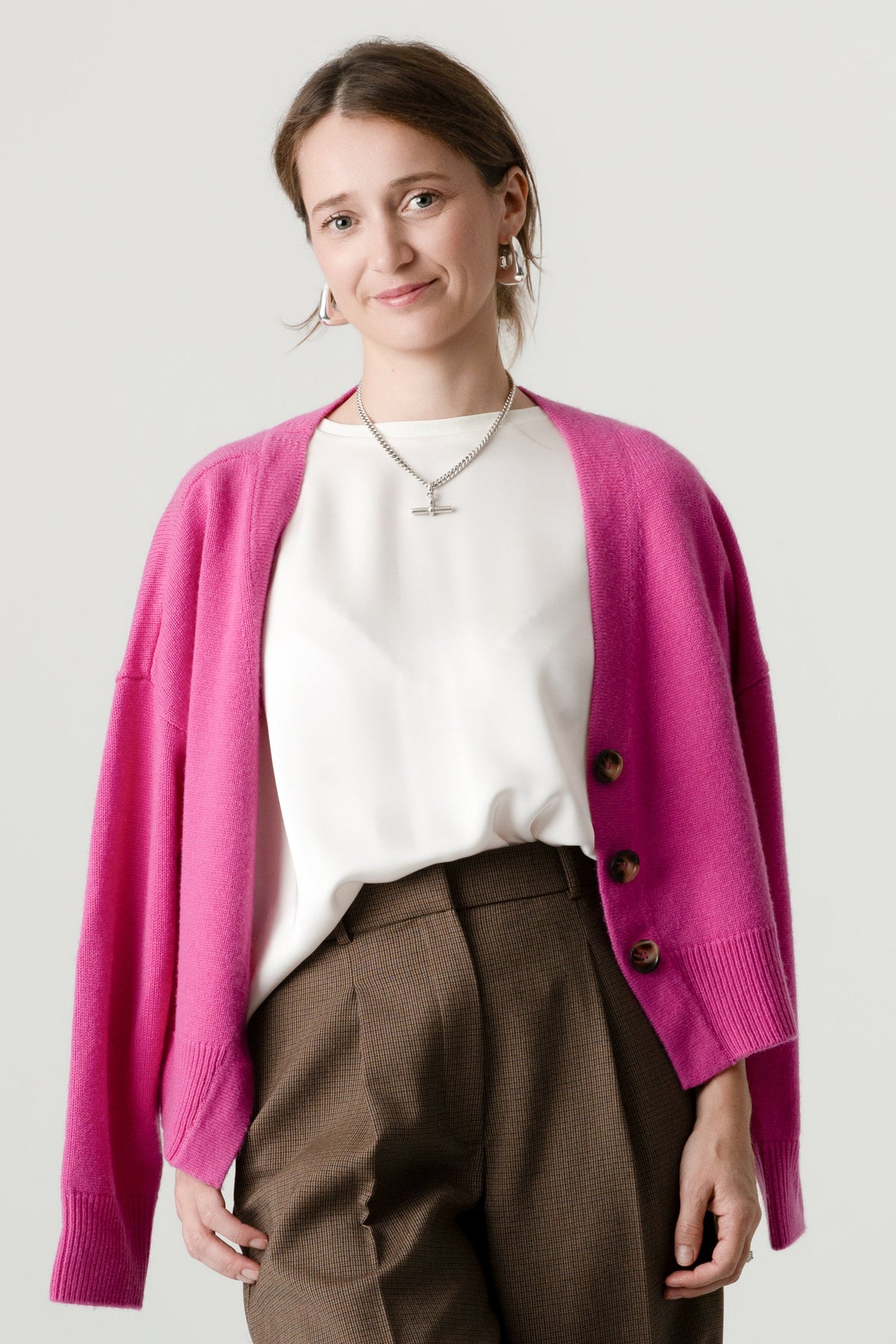 Pink Wool Cashmere Cardigan – 70% Wool 30% Cashmere – Lucy style, Porridge Knitwear