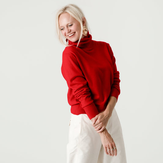 Red Wool Cashmere Poloneck – 70% Wool 30% Cashmere – Anne style, Porridge Knitwear