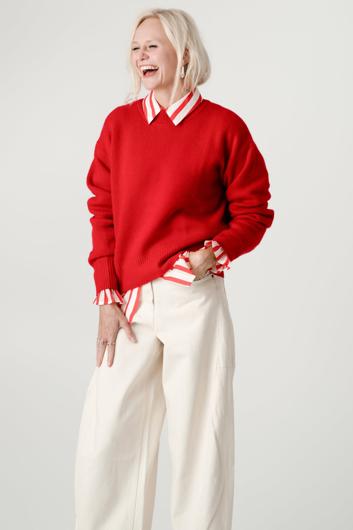 Red Wool Cashmere Jumper – 70% Wool 30% Cashmere – Amy style, Porridge Knitwear