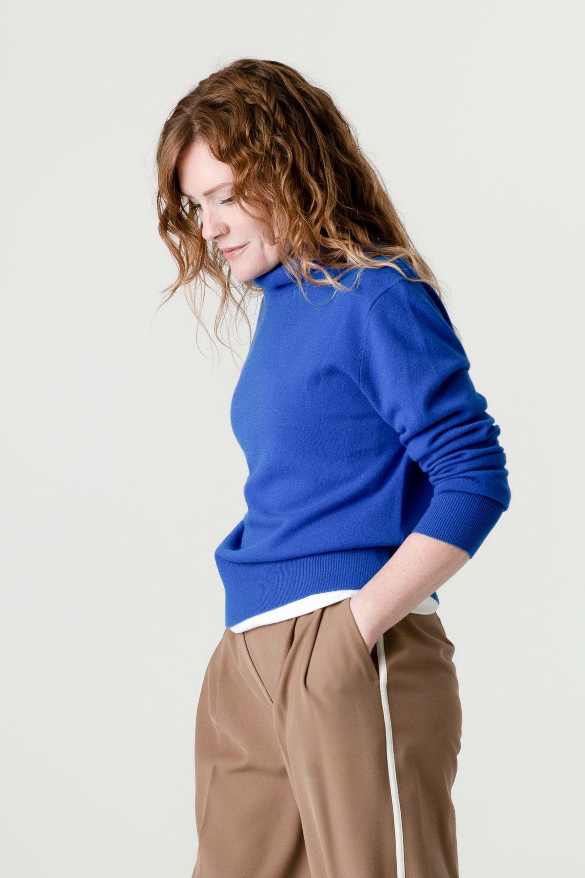 Blue Wool Cashmere Poloneck – 70% Wool 30% Cashmere – Anne style, Porridge Knitwear