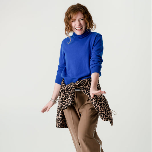 Blue Wool Cashmere Poloneck – 70% Wool 30% Cashmere – Anne style, Porridge Knitwear