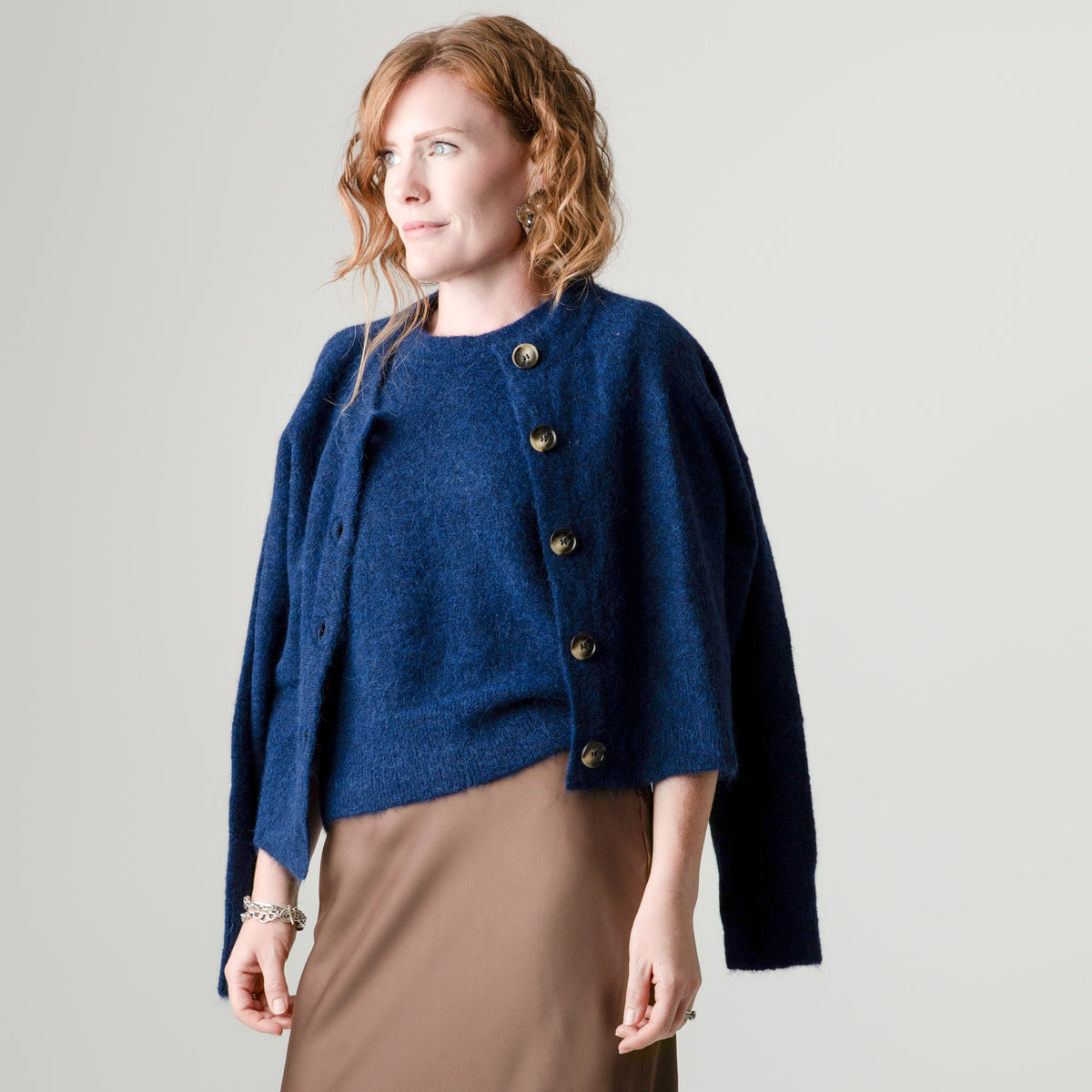 Inky Blue Alpaca Wool Cardigan – 55% Alpaca 15% Wool – Gerry style, Porridge Knitwear