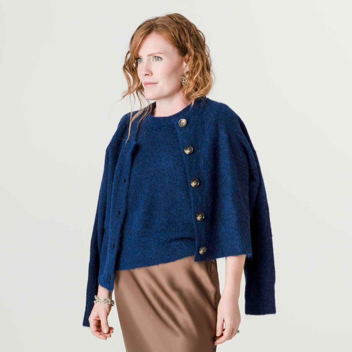 Inky Blue Alpaca Wool Cardigan – 55% Alpaca 15% Wool – Gerry style, Porridge Knitwear