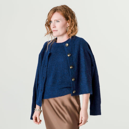 Inky Blue Alpaca Wool Cardigan – 55% Alpaca 15% Wool – Gerry style, Porridge Knitwear