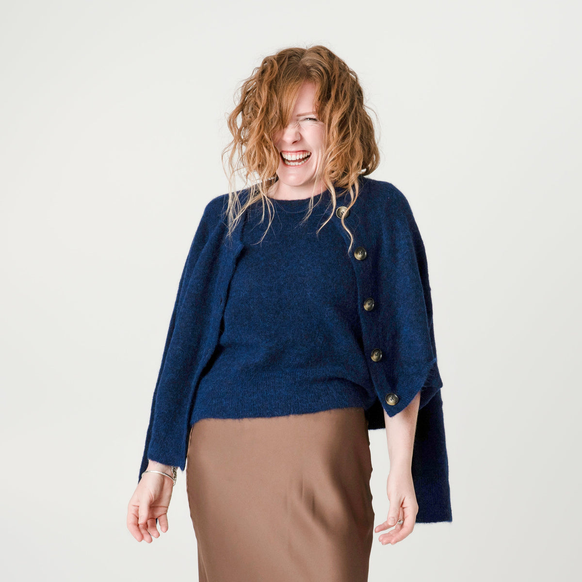 Inky Blue Alpaca Wool Cardigan – 55% Alpaca 15% Wool – Gerry style, Porridge Knitwear