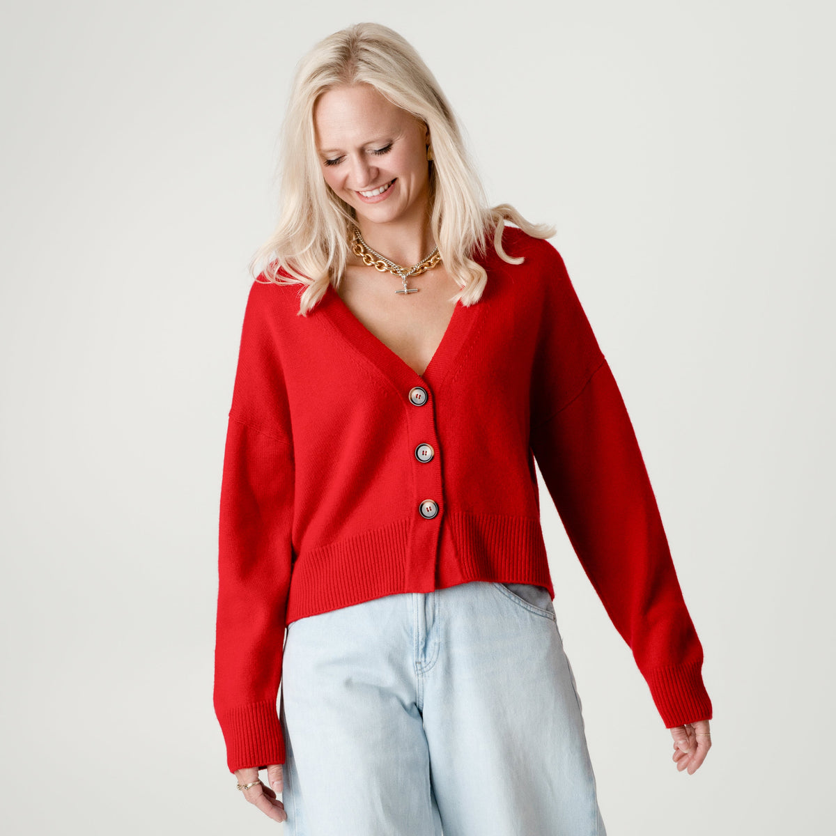 Red Wool Cashmere Cardigan – 70% Wool 30% Cashmere – Lucy style, Porridge Knitwear