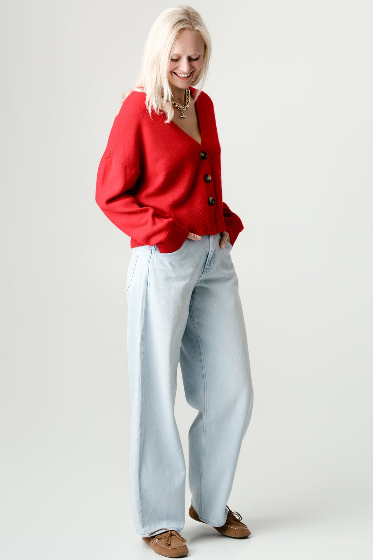 Red Wool Cashmere Cardigan – 70% Wool 30% Cashmere – Lucy style, Porridge Knitwear