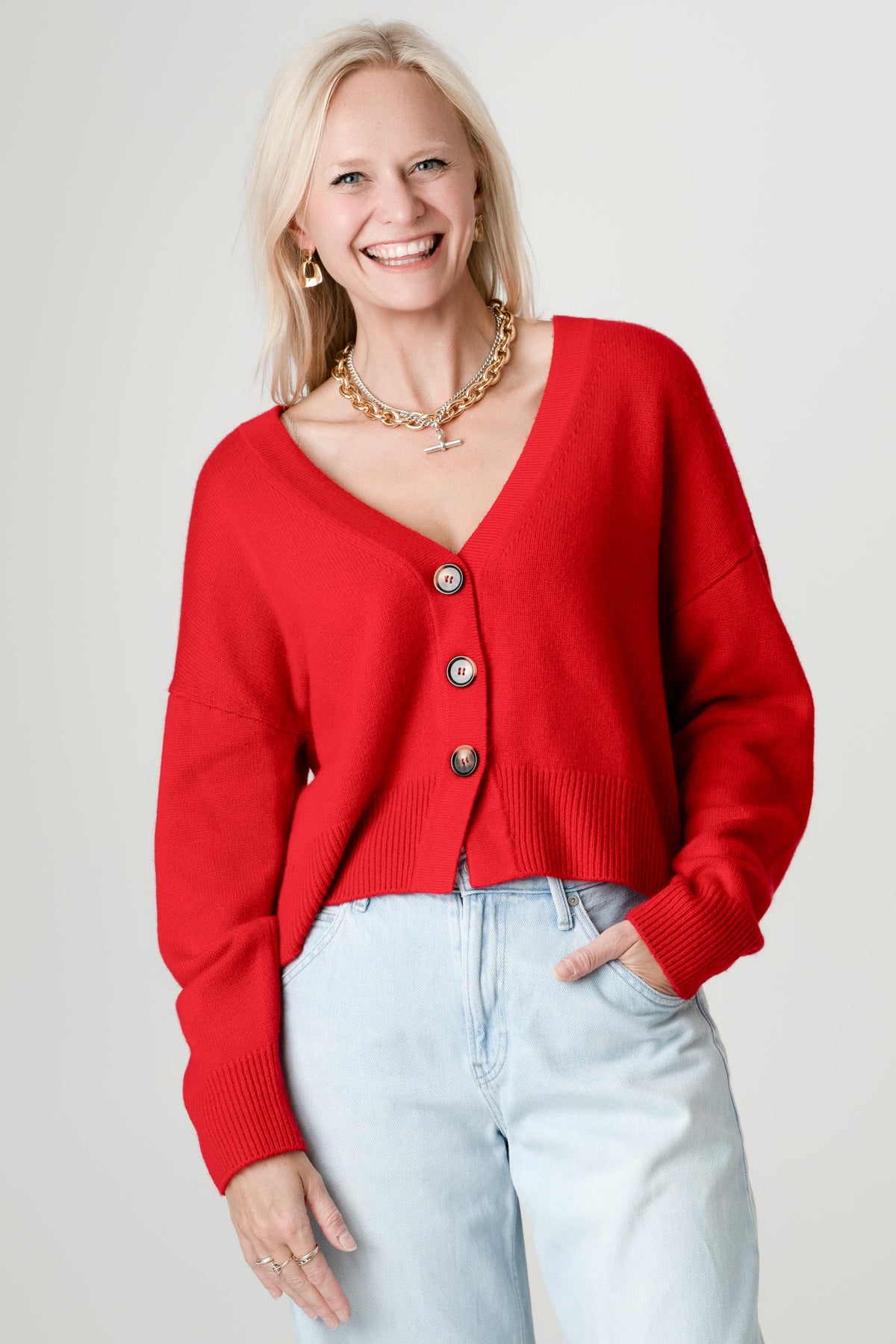 Red Wool Cashmere Cardigan – 70% Wool 30% Cashmere – Lucy style, Porridge Knitwear