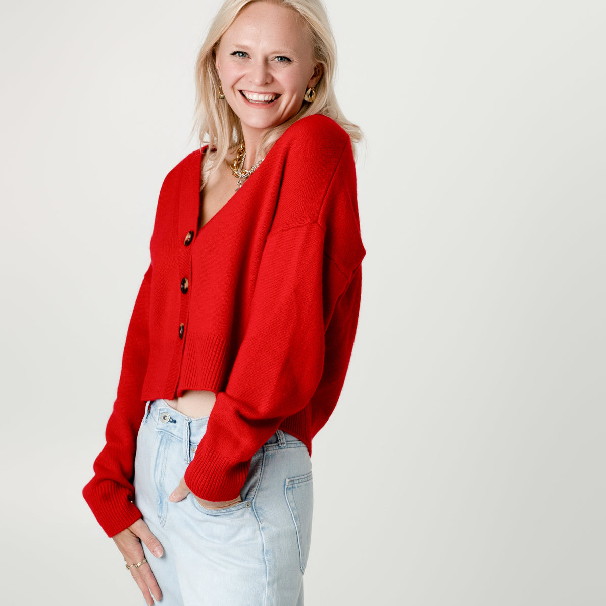 Red Wool Cashmere Cardigan – 70% Wool 30% Cashmere – Lucy style, Porridge Knitwear
