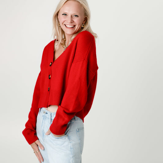 Red Wool Cashmere Cardigan – 70% Wool 30% Cashmere – Lucy style, Porridge Knitwear