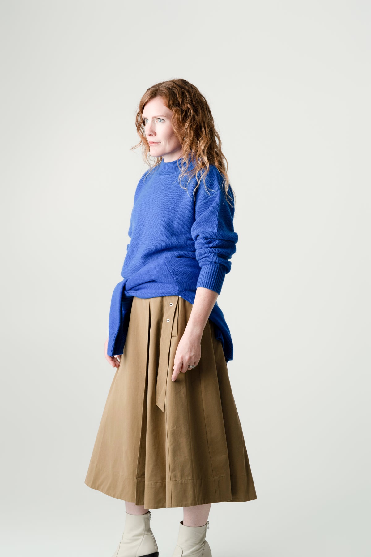 Blue Wool Cashmere Jumper – 70% Wool 30% Cashmere – Amy style, Porridge Knitwear