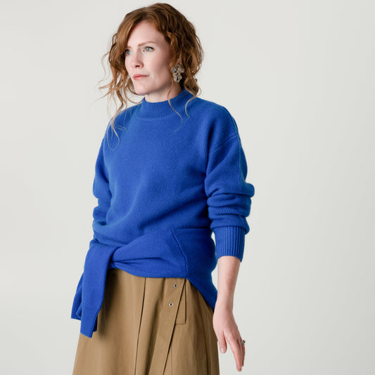 Blue Wool Cashmere Jumper – 70% Wool 30% Cashmere – Amy style, Porridge Knitwear