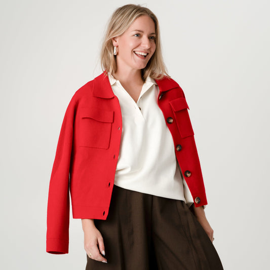 Red 100% Wool Jacket – Rebecca style, Porridge Knitwear