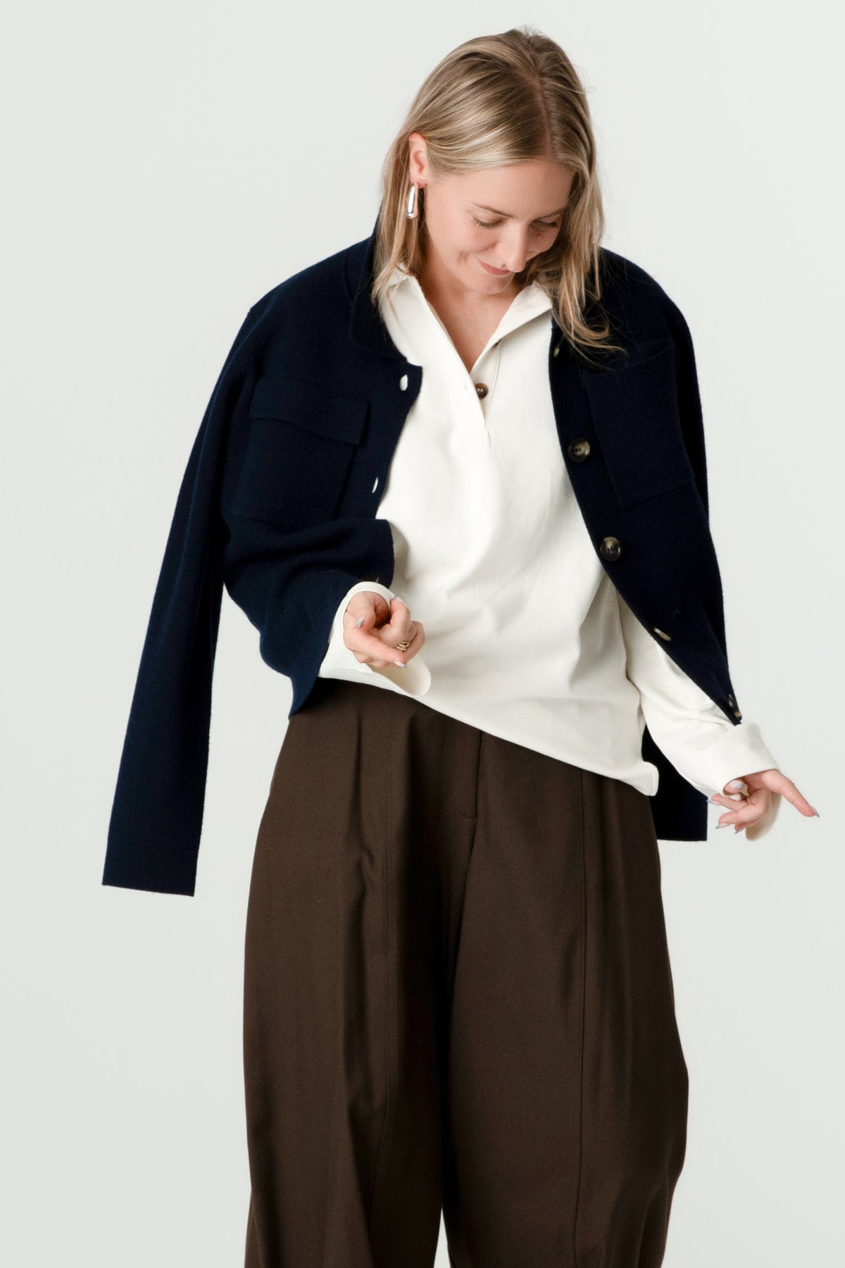 Navy 100% Wool Jacket – Rebecca style, Porridge Knitwear