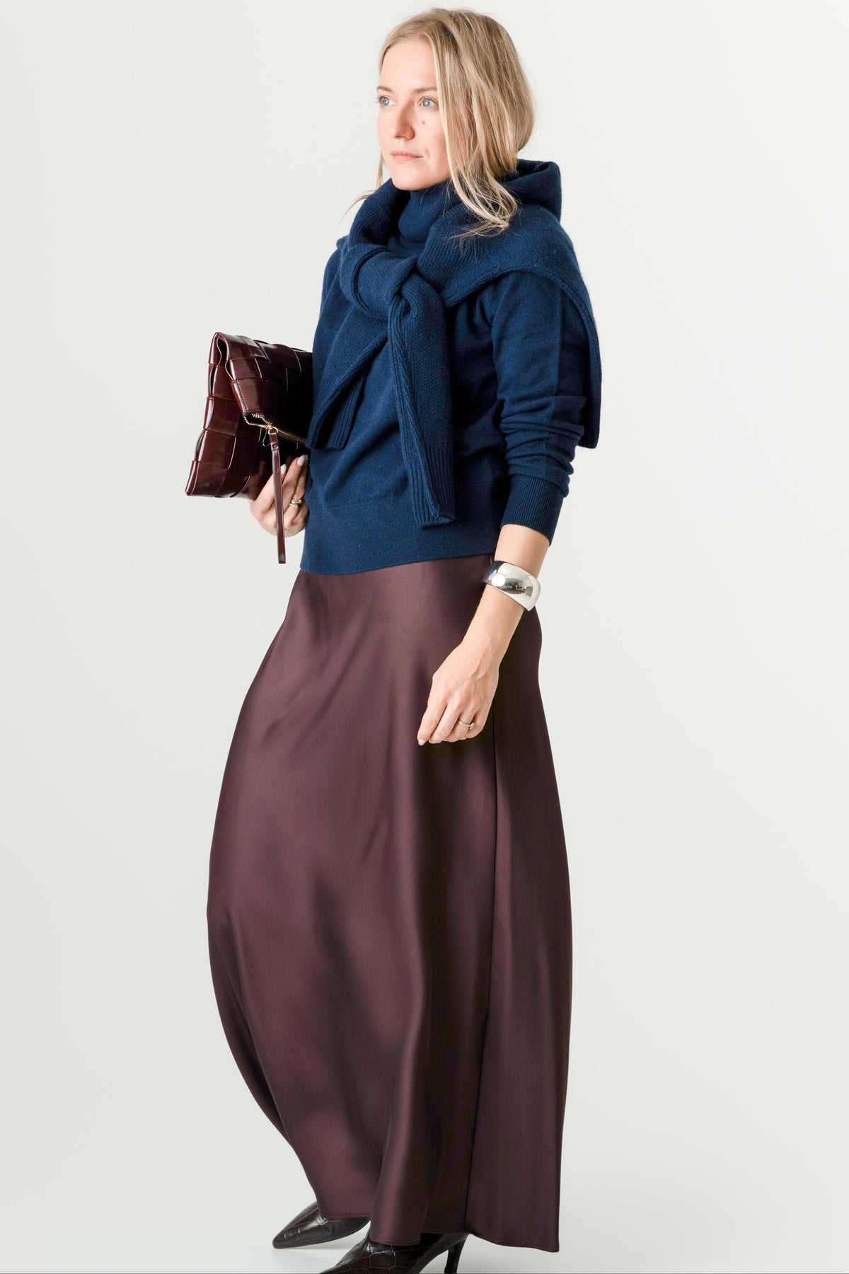 Navy Wool Cashmere Poloneck – 70% Wool 30% Cashmere – Anne style, Porridge Knitwear