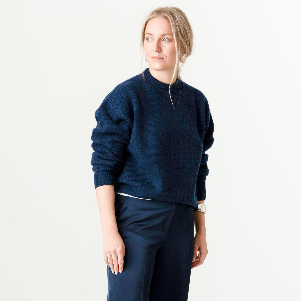 Navy Wool Cashmere Jumper – 70% Wool 30% Cashmere – Amy style, Porridge Knitwear