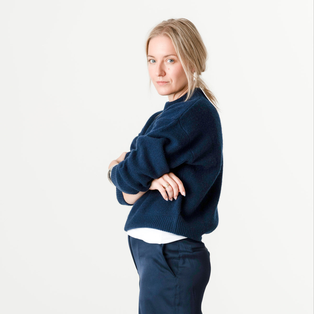 Navy Wool Cashmere Jumper – 70% Wool 30% Cashmere – Amy style, Porridge Knitwear