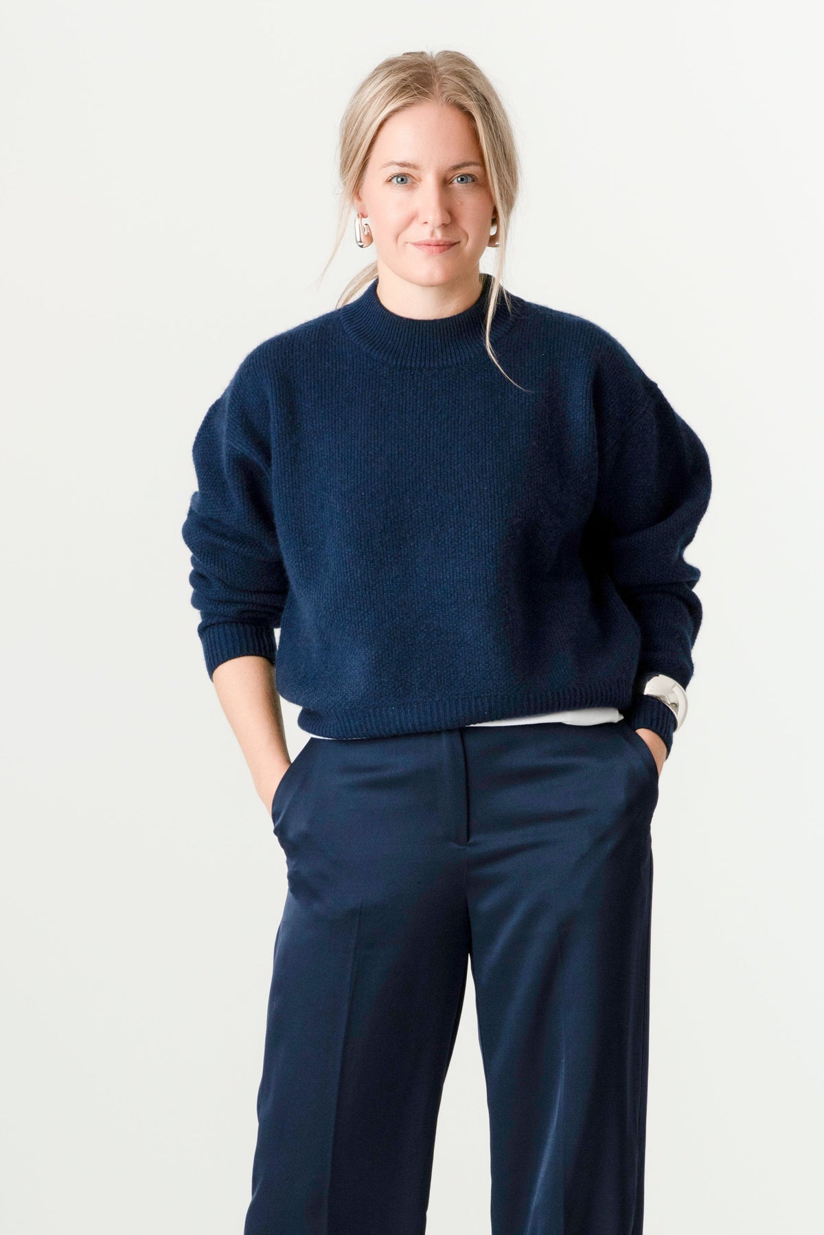 Navy Wool Cashmere Jumper – 70% Wool 30% Cashmere – Amy style, Porridge Knitwear