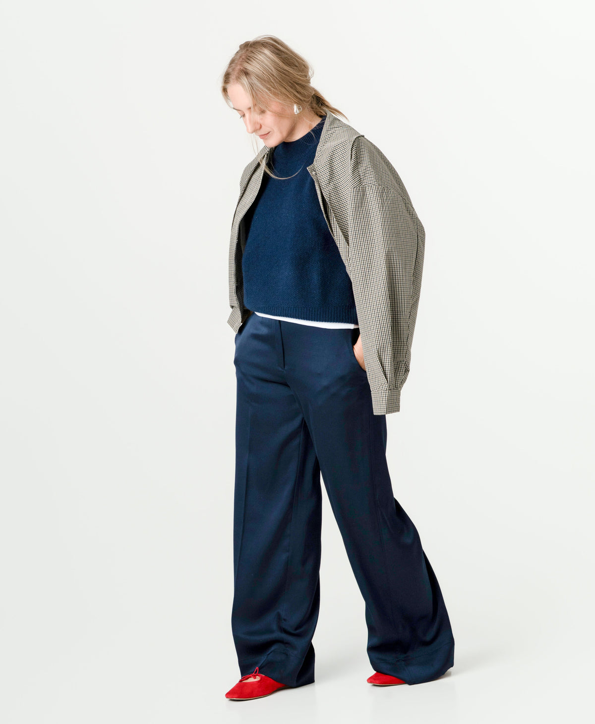 Navy Wool Cashmere Jumper – 70% Wool 30% Cashmere – Amy style, Porridge Knitwear