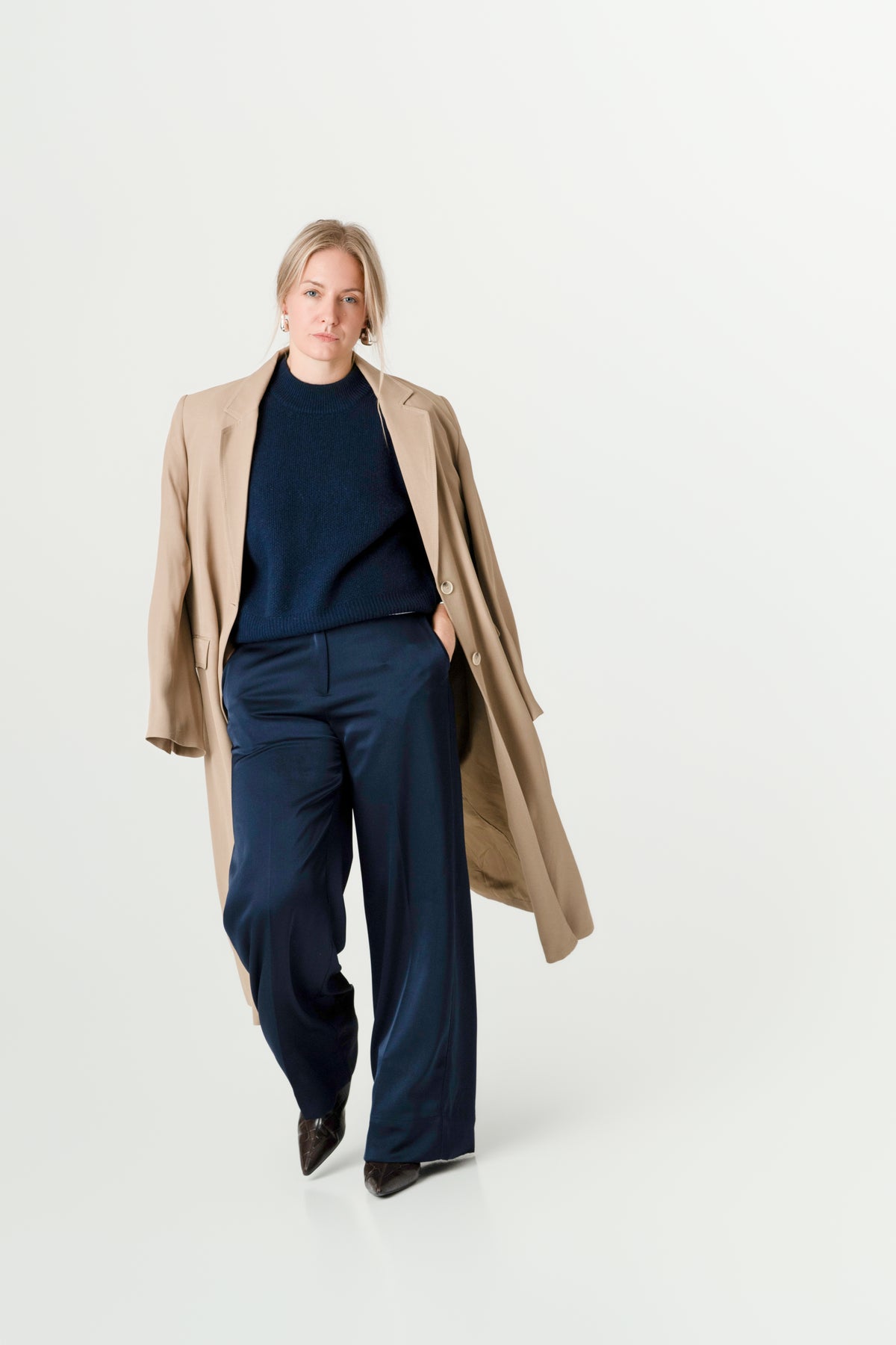 Navy Wool Cashmere Jumper – 70% Wool 30% Cashmere – Amy style, Porridge Knitwear
