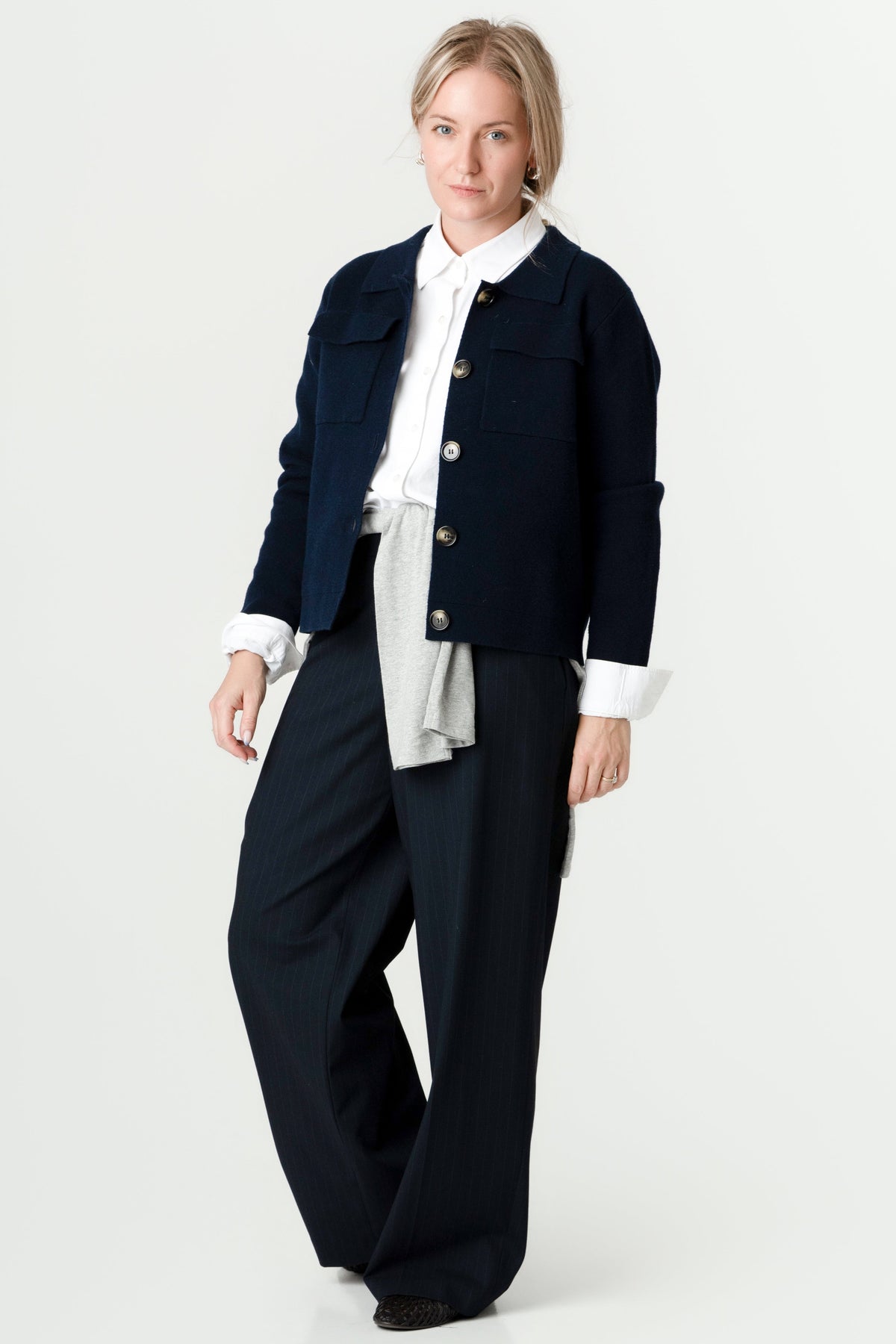 Navy 100% Wool Jacket – Rebecca style, Porridge Knitwear