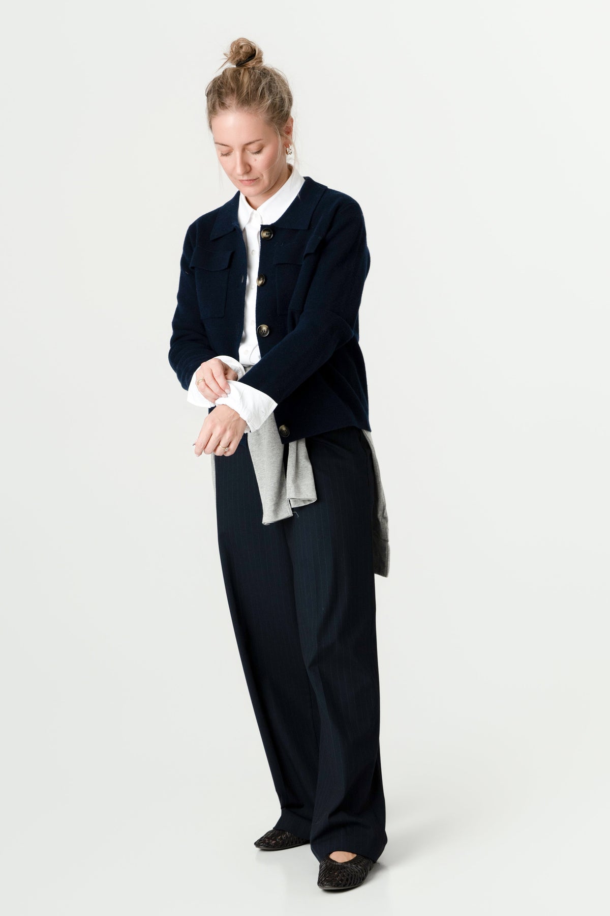 Navy 100% Wool Jacket – Rebecca style, Porridge Knitwear