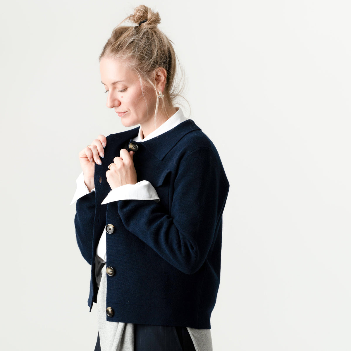 Navy 100% Wool Jacket – Rebecca style, Porridge Knitwear
