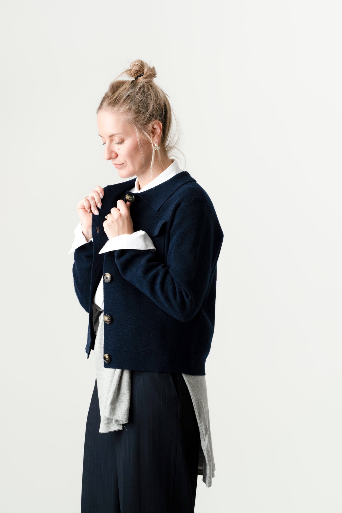 Navy 100% Wool Jacket – Rebecca style, Porridge Knitwear