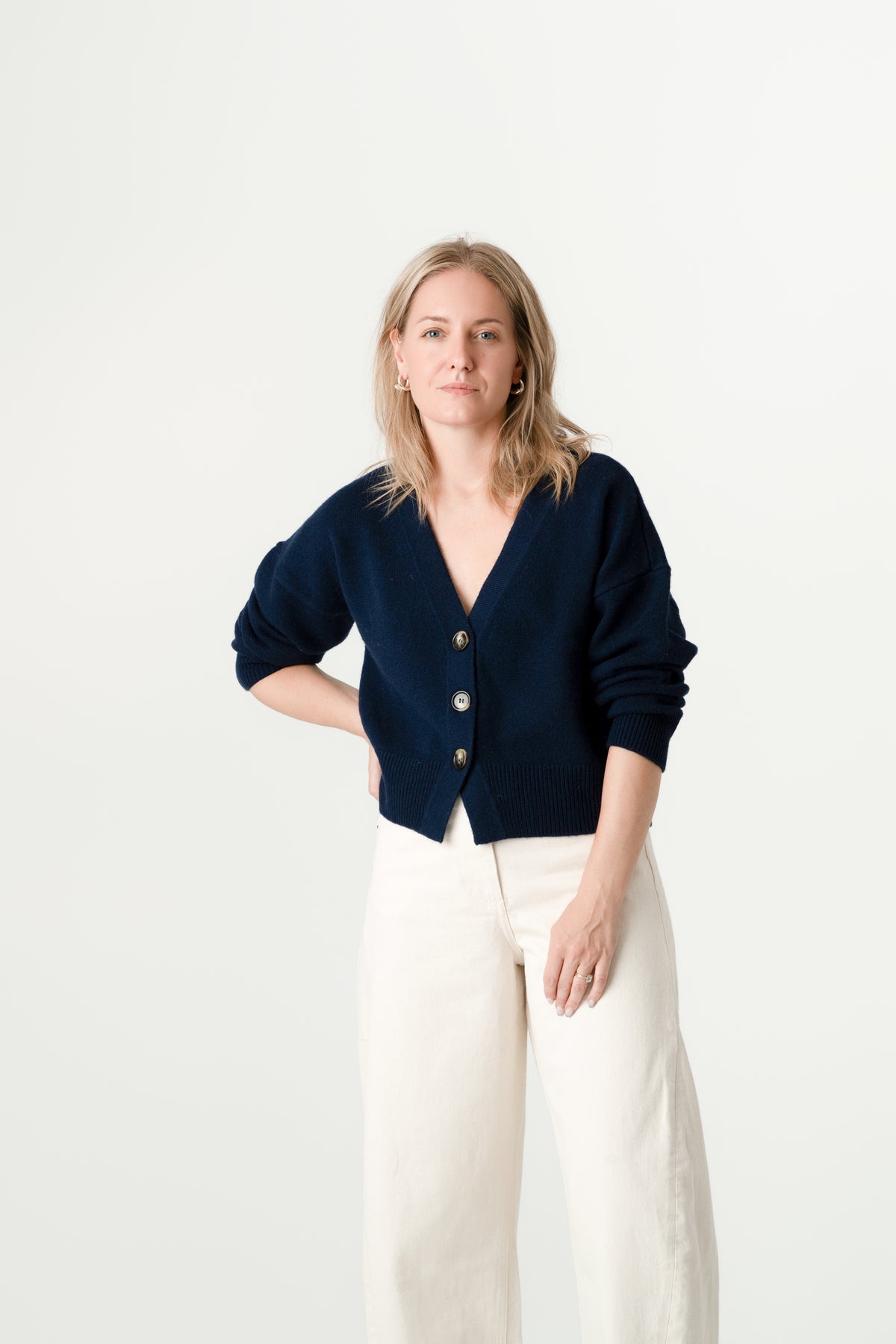 Navy Wool Cashmere Cardigan – 70% Wool 30% Cashmere – Lucy style, Porridge Knitwear